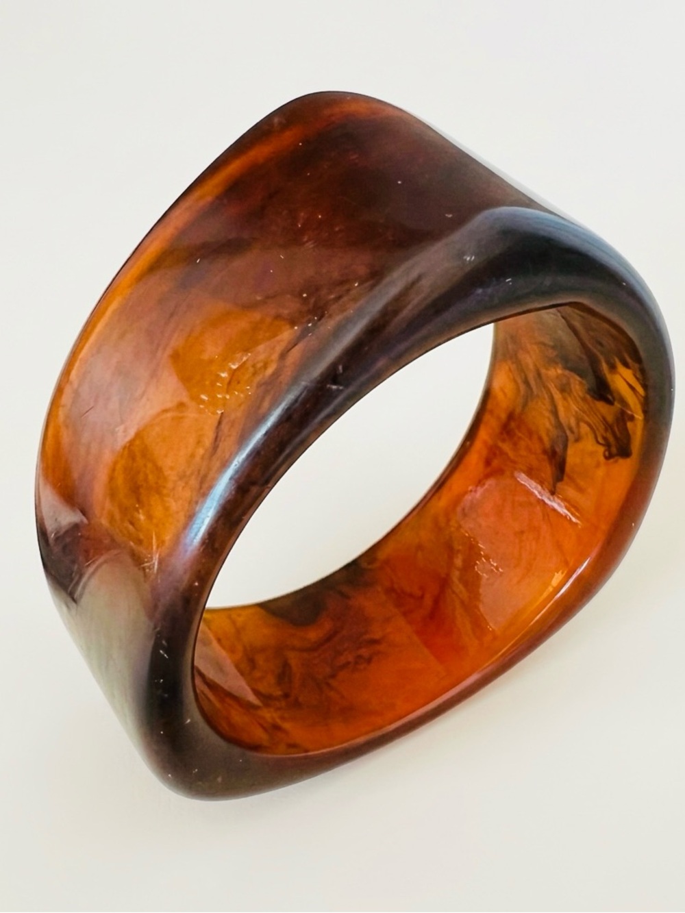 Vintage 1960s Chunky Amber Resin Wave Bangle Bracelet - Tortoiseshell 2-5/8"